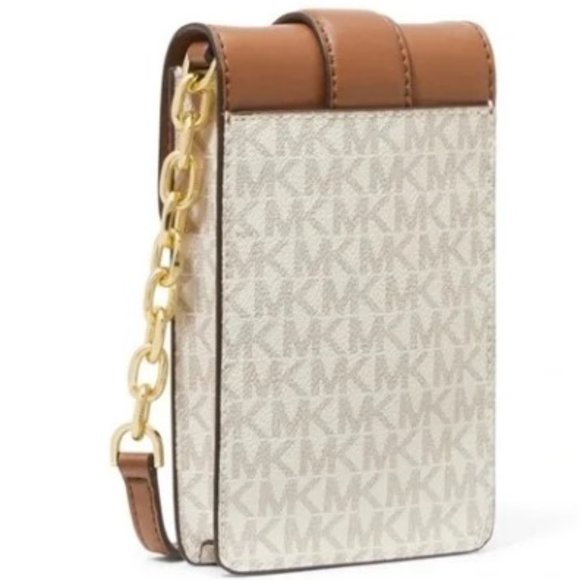 NEW Michael Kors Carmen Vanilla Monograph Logo Leather Crossbody - Picture 3 of 4